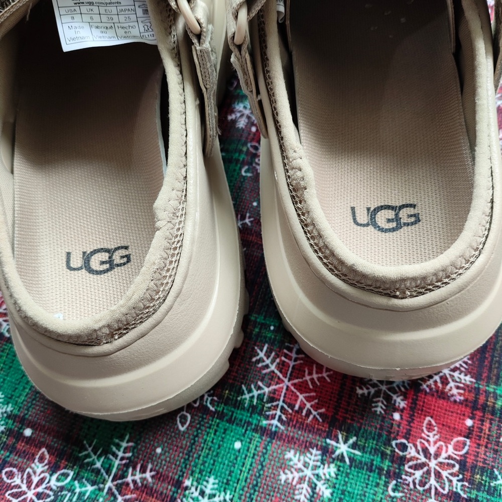 UGG Girls Tan Mesh Slip-On Loafers with Hook Strap - Picture 3 of 6